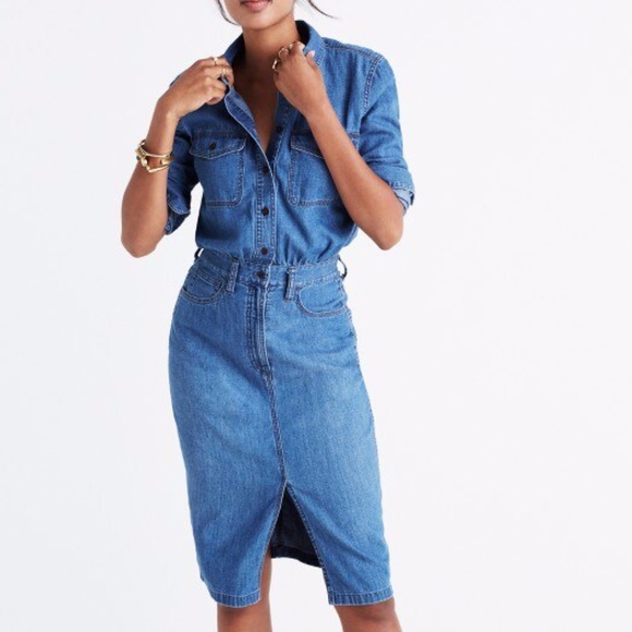 denim midi shirt dress